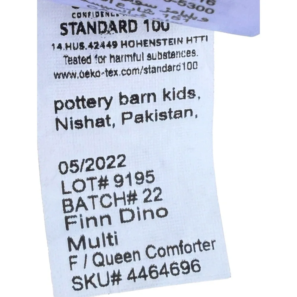 Pottery Barn Kids Finn Dino Full Queen Comforter Cotton White Retired Bedding
